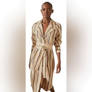 PINK FILOSOFY Arafura Striped Linen Belted Shirt Dress Nwot Size M